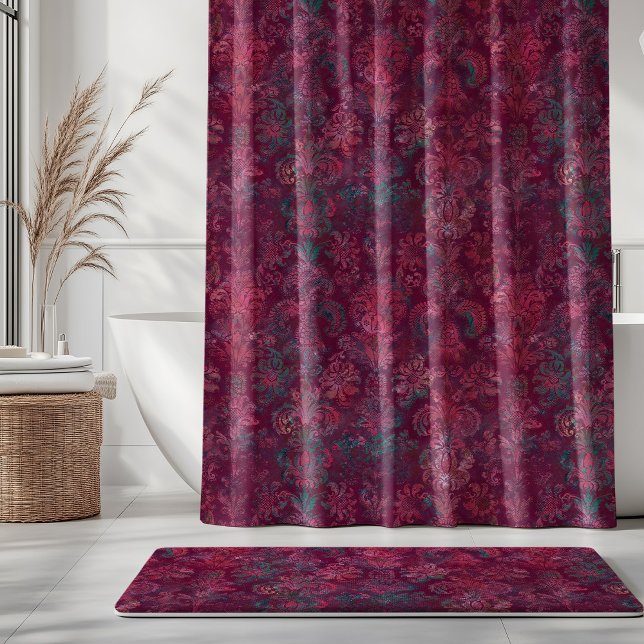 Cortina De Ducha Grunge Damask Burgundy Red Emerald Vermilion (Subido por el creador)