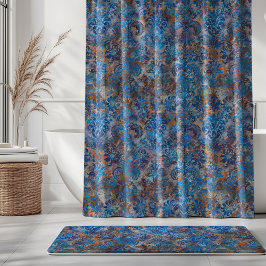 Cortina De Ducha Grunge Damask Cobalto Azul Oxidado Naranja