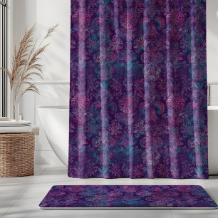 Cortina De Ducha Grunge Damask Púrpura Violeta Rosa Caliente Turque