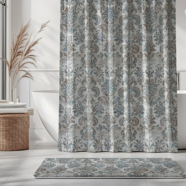 Cortina De Ducha Grunge Damask Taupe Sky Blue Cream Grey (Subido por el creador)