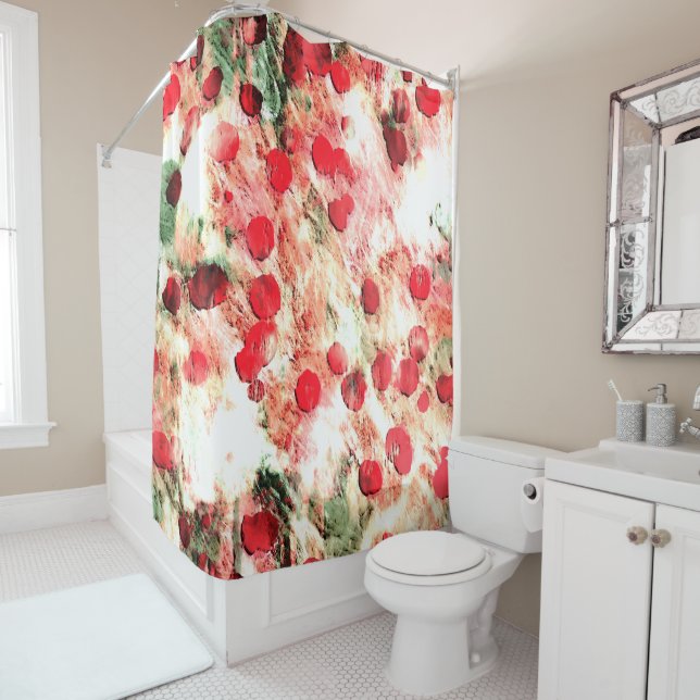 Cortina De Ducha Grunge de punto de polka rosado sucio (In situ)