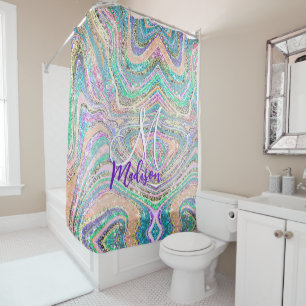 Cortina De Ducha Guay girly faux purpurina unicorn arte de mármol