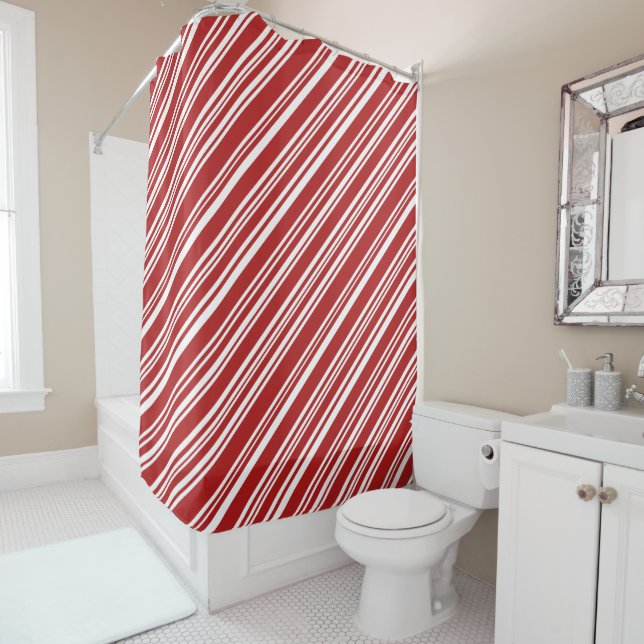 Cortina De Ducha Guay Red and White Peppermining Candy Stripe (In situ)