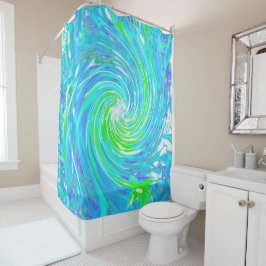 Cortina De Ducha Guay Resumen Retro Aqua y Lime Green Swirl