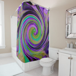 Cortina De Ducha Guay Retro Purple and Chartreuse Liquid Art Swirl