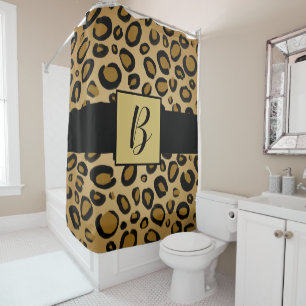 Cortina De Ducha Guepardo Pintado Lunares Estampado Leopardo Dorado