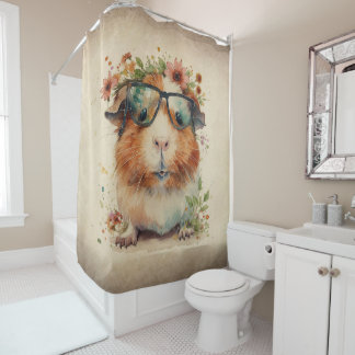 Cortina De Ducha Guinea Mascota De Cerdo En Glasas Agua Floral Arte