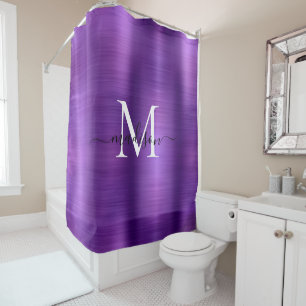 Cortina De Ducha Guión Metalizado monograma morado oscuro cepillado
