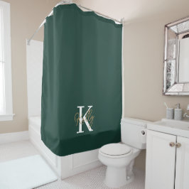 Cortina De Ducha Guión moderno de monograma verde esmeralda