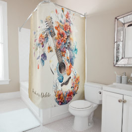 Cortina De Ducha Guitarra Flores Coloridas Instrumento de Música El