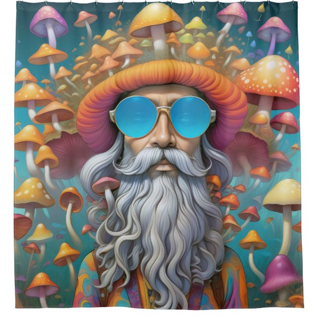 Cortina De Ducha Guru Trippy Psicodélico Hippie Mushroom (Anverso)