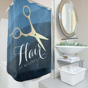 Cortina De Ducha Hair Salon Hairstylist modernas tijeras azules y d
