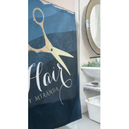 Cortina De Ducha Hair Salon Hairstylist modernas tijeras azules y d