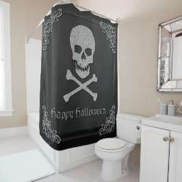 Cortina De Ducha Halloween con calaveras plateadas y cruces