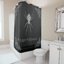 Cortina De Ducha Halloween de araña plateada