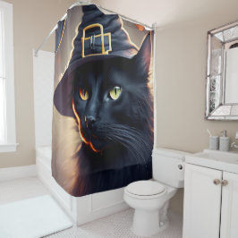 Cortina De Ducha Halloween del gato negro