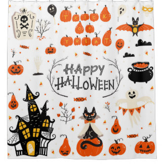 Cortina De Ducha Halloween design elements. Halloween cliparts with