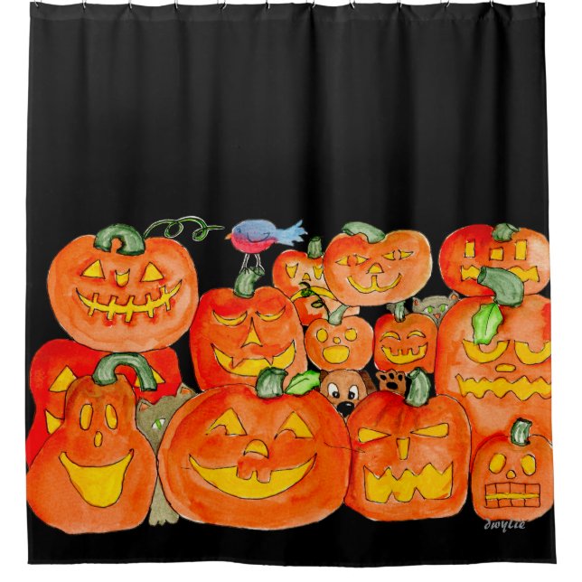 Cortina De Ducha Halloween Jack-O-Lanterns with Animals (Anverso)