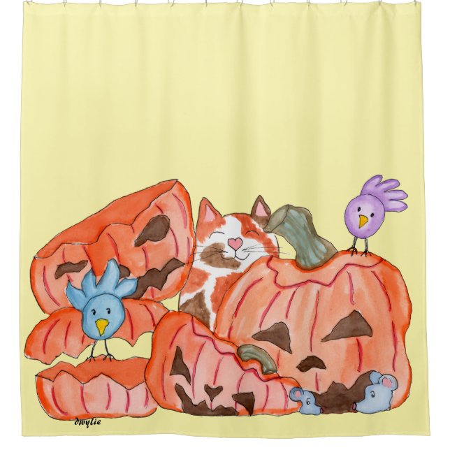 Cortina De Ducha Halloween Kitty & SMashed Pumpkins (Anverso)