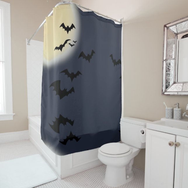 Cortina De Ducha Halloween Luna Completa Con Bats (In situ)