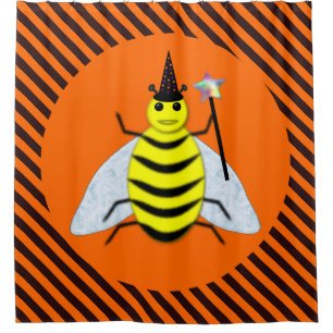 Cortina De Ducha Halloween Magic Bee Witch Naranja y Black Stripes