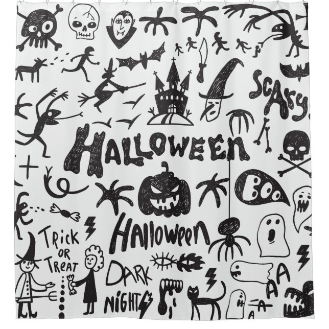Cortina De Ducha Halloween Monster Doodles Fun (Anverso)