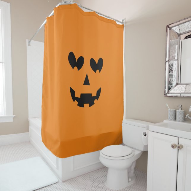 Cortina De Ducha Halloween naranja y Black Happy Heart Pumpkin
