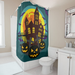 Cortina De Ducha Halloween obsesionados con la casa Scary Pumpkins
