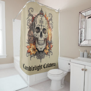 Cortina De Ducha Halloween, Patrón de Calavera, Calavera a la luz d