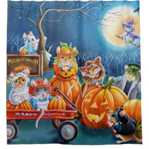 Cortina De Ducha Halloween ratones en arte acuarela de parche de ca