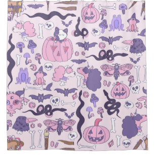 Cortina De Ducha halloween rosa dibujado a mano unicorn zombi hueso