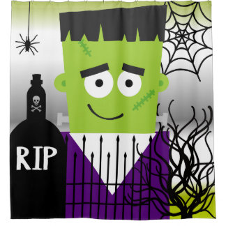 Cortina De Ducha Halloween Scary Frankenstein en Graveyard