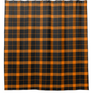 Cortina De Ducha Halloween Tartan plaid. Patrón escocés en naranja