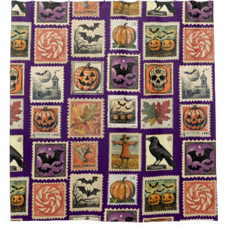 Cortina De Ducha Halloween Vintage Stamp Patter Shower Curtain