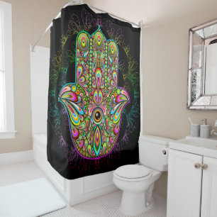 Cortina De Ducha Hamsa Fatma Hand Psychedelic Art
