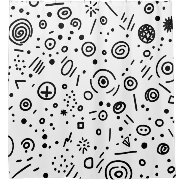 Cortina De Ducha Hand-Drawn Abstract Doodle - Black and White (Anverso)