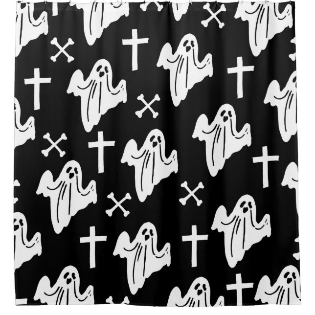 Cortina De Ducha Hand Drawn Halloween Pattern Background (Anverso)