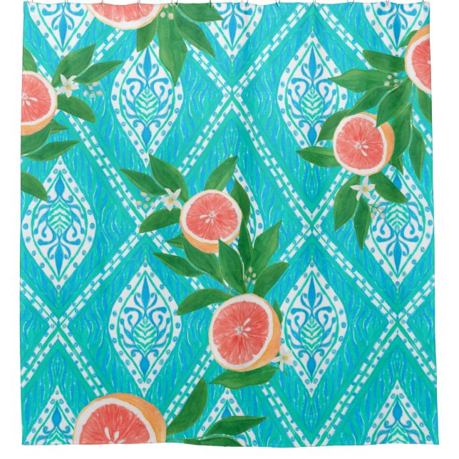 Cortina De Ducha Hand drawn seamless pattern with grapefruit leaves (Anverso)