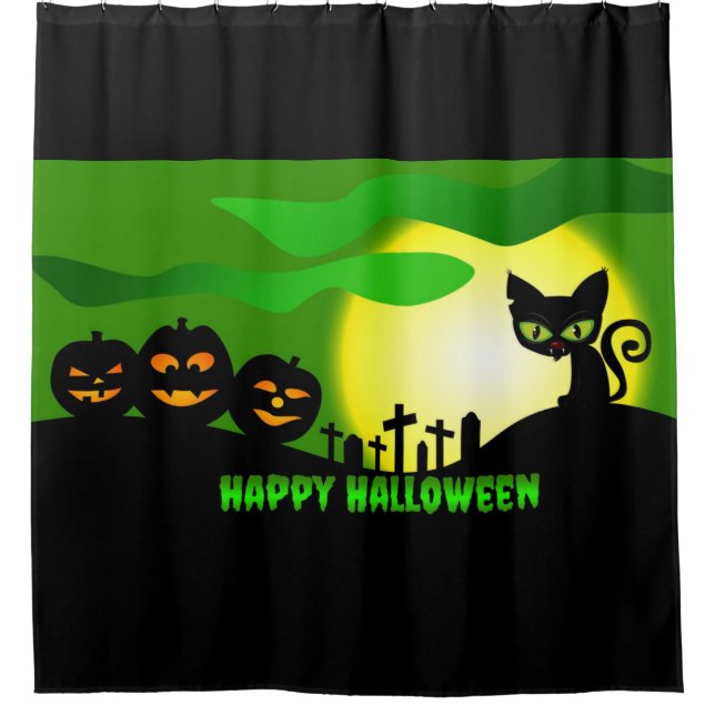 Cortina De Ducha Happpy Halloween Black Cat (Anverso)