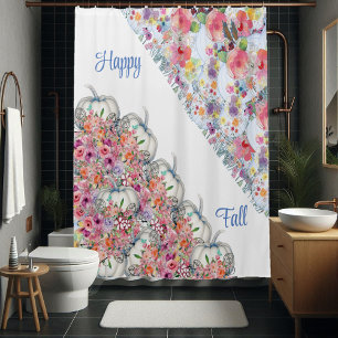 Cortina De Ducha Happy Fall White Pumpkin Watercolor Flor Blogs