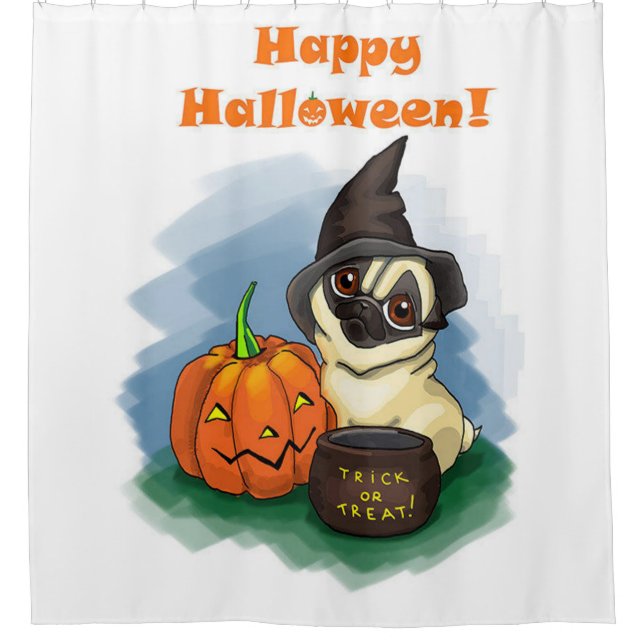 Cortina De Ducha Happy Halloween Pug (Anverso)