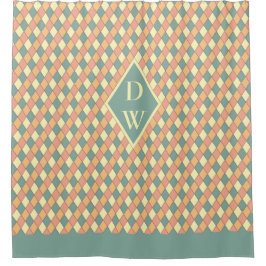 Cortina De Ducha Harlequina diagonal de vintage en pasteles Monogra