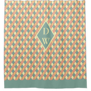 Cortina De Ducha Harlequina diagonal de vintage en pasteles Monogra