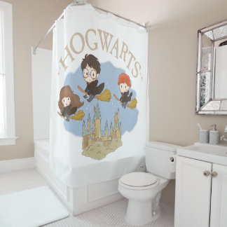 Cortina De Ducha HARRY POTTER™, Hermione y Ron vuelan sobre HOGWART