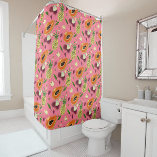 Cortina De Ducha Hawaii Tropical Fruit Pattern Coral Shower Curtain