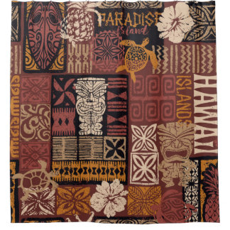 Cortina De Ducha Hawaiian style tribal motif fabric patchwork abstr