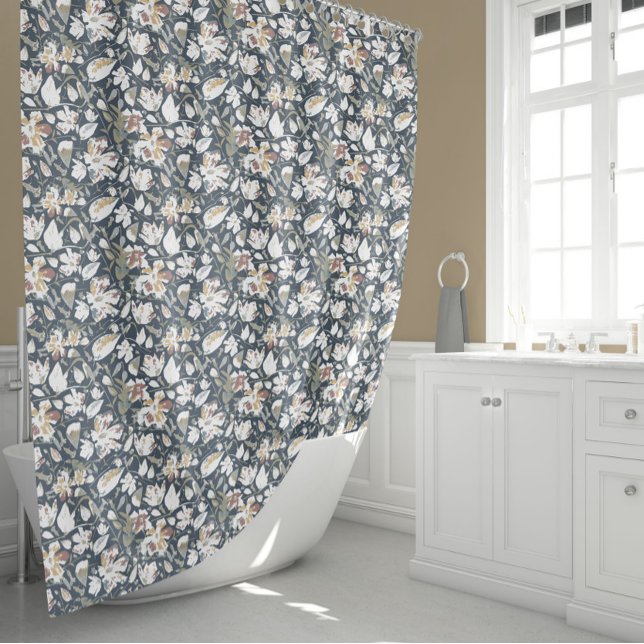 Cortina De Ducha Hermosa acuarela floral (Elegant Green Gold Rust Clematis Floral Patter Shower Curtain from Studio Posies. )