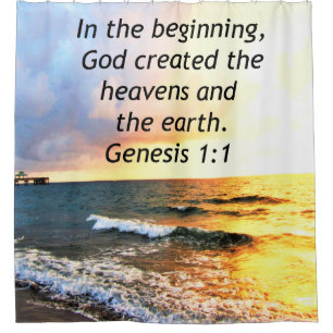 CORTINA DE DUCHA HERMOSA GENESIS 1:1 FOTO DE CITA BIBLIA SUNRISE
