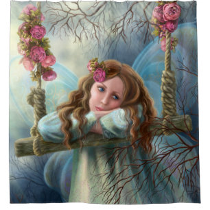 Cortina de ducha hermosa mariposa de hadas jóvenes