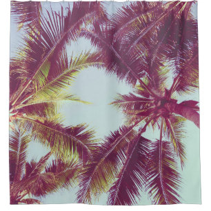 Cortina De Ducha Hermosa palmera tropical alrededor del océano de p
